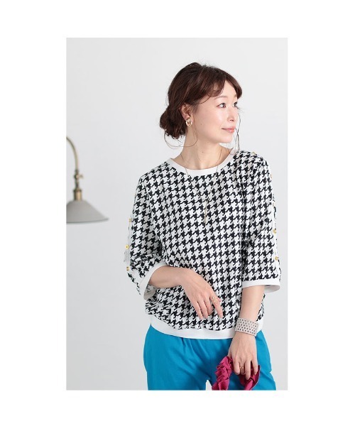 Sawa a la mode(サワアラモード)の「千鳥格子柄トップス(Tシャツ/カットソー・レディース・ホワイト・FREE)」の8枚目の写真