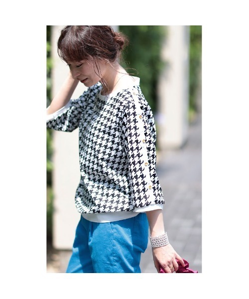 Sawa a la mode(サワアラモード)の「千鳥格子柄トップス(Tシャツ/カットソー・レディース・ホワイト・FREE)」の14枚目の写真