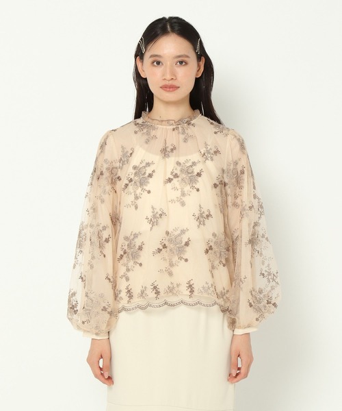 mysty woman（ミスティウーマン）の「フローラル刺繍シアーブラウス　972193（シャツ/ブラウス・レディース・ブラック/ブラウン/ブルー系その他/アイボリー/モカ/グレイッシュブルー/ピンクベージュ・FREE）」の15枚目の写真