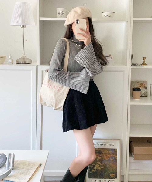 GeeRA（ジーラ）の「【S~XLサイズ/7色展開】ハイネックフレアスリーブリブニット（ニット/セーター・レディース・ブラック/ネイビー/グレー/ライム/アイボリー/モカ/その他・SMALL/MEDIUM/LARGE/X-LARGE）」の19枚目の写真