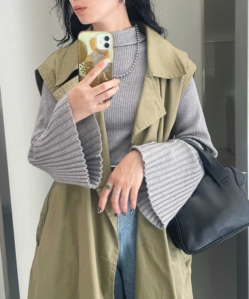 GeeRA（ジーラ）の「【S~XLサイズ/7色展開】ハイネックフレアスリーブリブニット（ニット/セーター・レディース・ブラック/ネイビー/グレー/ライム/アイボリー/モカ/その他・SMALL/MEDIUM/LARGE/X-LARGE）」の20枚目の写真