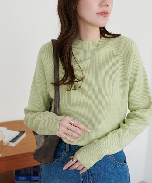 DISCOAT（ディスコート）の「【新色追加】リブハイネックプルオーバー《WEB限定カラーあり》（ニット/セーター・レディース・ブラック/ダークグリーン/オレンジ/アイボリー/モカ/ホワイト×ブラック/ブラック系その他/グレー/ミント/オフホワイト/ブルー/ライトグレー/ピンク/ネイビー/カーキ/ピンク系その他/ベージュ/サーモンピンク/レッド/オレンジ系その他/ダークグレー/ダークブルー・FREE）」の14枚目の写真