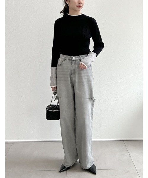 Re:EDIT（リエディ）の「[2023A/W COLLECTION]プチハイネック配色デザインリブニットトップス（ニット/セーター・レディース・アイボリー/ブラック/ネイビー/グレー/キャメル/ブラウン・MEDIUM/LARGE）」の10枚目の写真