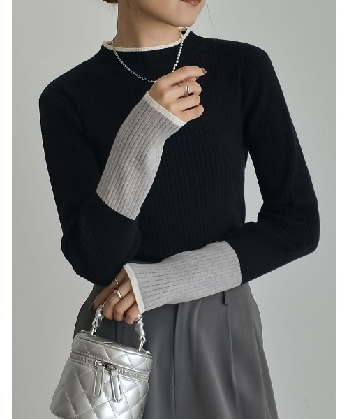 Re:EDIT（リエディ）の「[2023A/W COLLECTION]プチハイネック配色デザインリブニットトップス（ニット/セーター・レディース・アイボリー/ブラック/ネイビー/グレー/キャメル/ブラウン・MEDIUM/LARGE）」の13枚目の写真