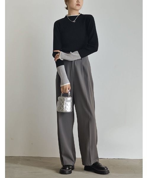 Re:EDIT（リエディ）の「[2023A/W COLLECTION]プチハイネック配色デザインリブニットトップス（ニット/セーター・レディース・アイボリー/ブラック/ネイビー/グレー/キャメル/ブラウン・MEDIUM/LARGE）」の14枚目の写真