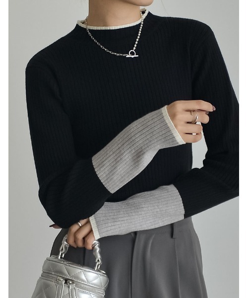 Re:EDIT（リエディ）の「[2023A/W COLLECTION]プチハイネック配色デザインリブニットトップス（ニット/セーター・レディース・アイボリー/ブラック/ネイビー/グレー/キャメル/ブラウン・MEDIUM/LARGE）」の15枚目の写真