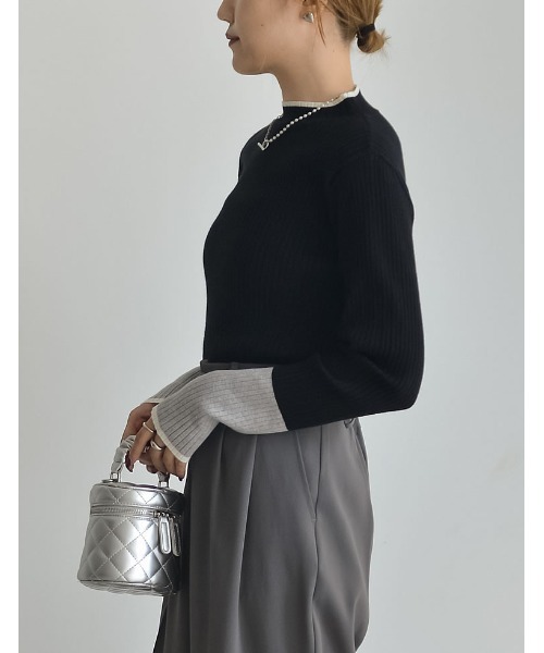 Re:EDIT（リエディ）の「[2023A/W COLLECTION]プチハイネック配色デザインリブニットトップス（ニット/セーター・レディース・アイボリー/ブラック/ネイビー/グレー/キャメル/ブラウン・MEDIUM/LARGE）」の16枚目の写真