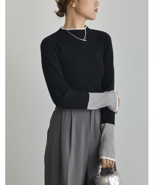 Re:EDIT（リエディ）の「[2023A/W COLLECTION]プチハイネック配色デザインリブニットトップス（ニット/セーター・レディース・アイボリー/ブラック/ネイビー/グレー/キャメル/ブラウン・MEDIUM/LARGE）」の18枚目の写真