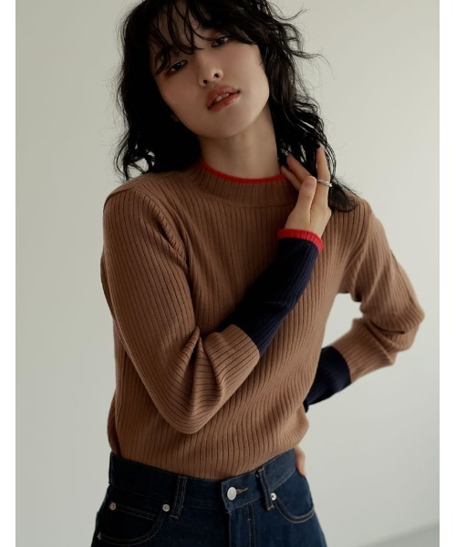 Re:EDIT（リエディ）の「[2023A/W COLLECTION]プチハイネック配色デザインリブニットトップス（ニット/セーター・レディース・アイボリー/ブラック/ネイビー/グレー/キャメル/ブラウン・MEDIUM/LARGE）」の19枚目の写真