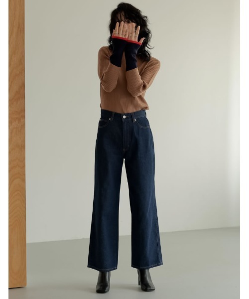 Re:EDIT（リエディ）の「[2023A/W COLLECTION]プチハイネック配色デザインリブニットトップス（ニット/セーター・レディース・アイボリー/ブラック/ネイビー/グレー/キャメル/ブラウン・MEDIUM/LARGE）」の22枚目の写真