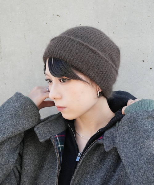 Jelly moo(ジェリームー)の「【 Jelly moo / ジェリームー 】 アンゴラ混 シャギー ニットキャップ / ビーニー(ニットキャップ/ビーニー・レディース・ブラック/グリーン/グレー/ピンク/ネイビー/ベージュ/ライトグレー/ブラウン/チャコールグレー/ホワイト・FREE)」の6枚目の写真