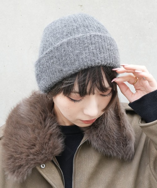 Jelly moo(ジェリームー)の「【 Jelly moo / ジェリームー 】 アンゴラ混 シャギー ニットキャップ / ビーニー(ニットキャップ/ビーニー・レディース・ブラック/グリーン/グレー/ピンク/ネイビー/ベージュ/ライトグレー/ブラウン/チャコールグレー/ホワイト・FREE)」の4枚目の写真