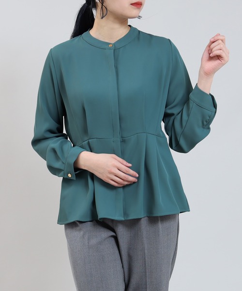 TRUDEA(トルディア)の「ペプラムブラウス(シャツ/ブラウス・レディース・ダークグリーン/グレイッシュベージュ/モカ/チャコールグレー/グレイッシュブルー/グリーン・LARGE/MEDIUM)」の1枚目の写真
