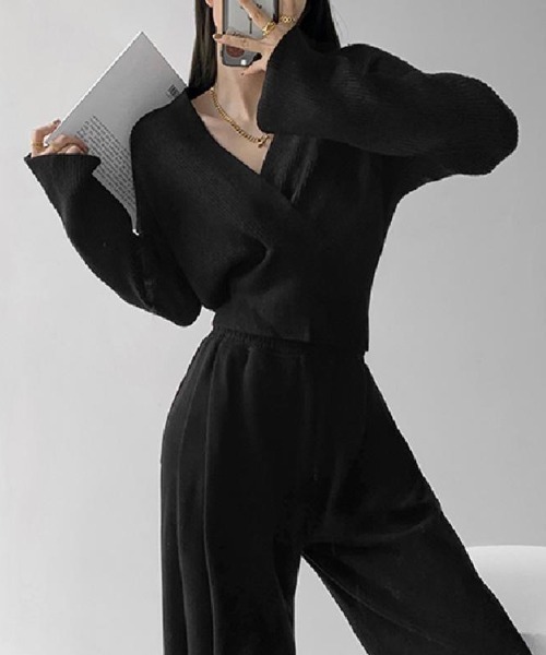 セール】カシュクール風 ニットトップス リブ（ニット/セーター