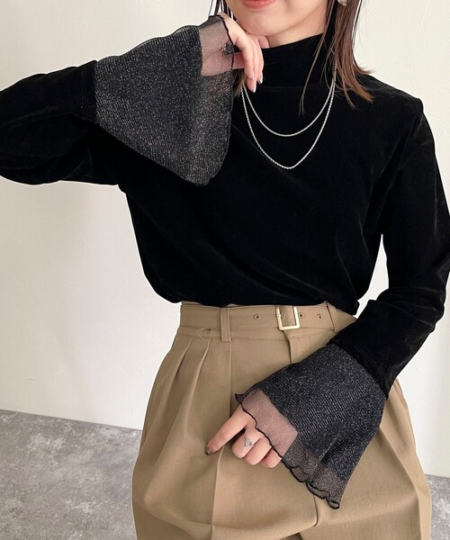 fredy emue（フレディエミュ）の「シアーベロア袖チュールプルオーバー（Tシャツ/カットソー・レディース・ブラック/グレー/オフホワイト・38）」の14枚目の写真