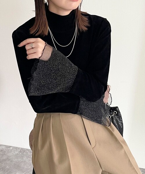 fredy emue（フレディエミュ）の「シアーベロア袖チュールプルオーバー（Tシャツ/カットソー・レディース・ブラック/グレー/オフホワイト・38）」の17枚目の写真