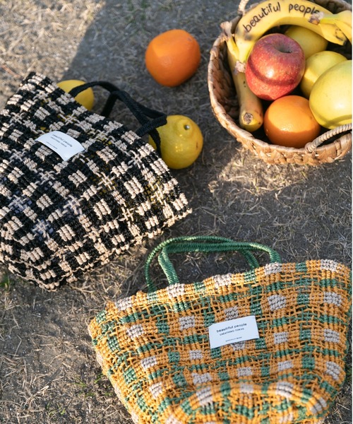 ビューティフルピープル　カゴバック　黄緑黄色 beautiful people（ビューティフルピープル）の「abaca knitting small