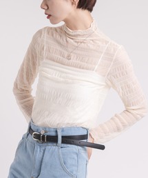 【レディース】シャーリングシアートップス+カップ付きキャミソール