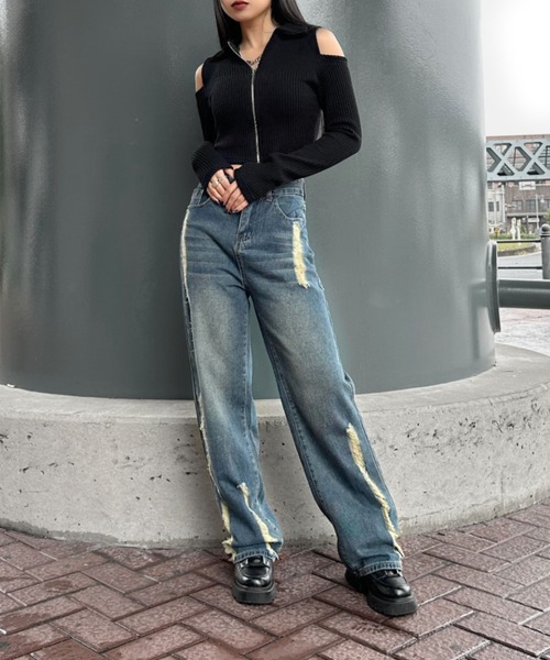LVEU.(ラブユ.)の「【LVEU.】ショルダーカットアウトフロントジップトップス / トップス 襟付き リブ カットアウト ジップ フロントファスナー クロップド ショート丈 ブラック アイボリー グレー(Tシャツ/カットソー・レディース・ブラック/アイボリー/グレー・FREE)」の15枚目の写真
