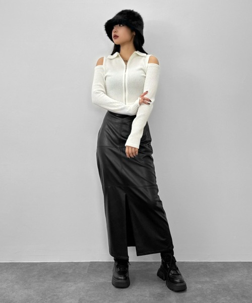 LVEU.(ラブユ.)の「【LVEU.】ショルダーカットアウトフロントジップトップス / トップス 襟付き リブ カットアウト ジップ フロントファスナー クロップド ショート丈 ブラック アイボリー グレー(Tシャツ/カットソー・レディース・ブラック/アイボリー/グレー・FREE)」の21枚目の写真