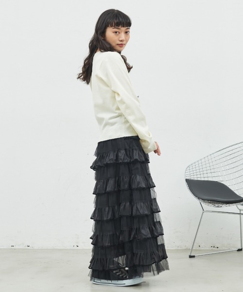 MERLOT（メルロー）の「チュールフリルティアードスカート（スカート・レディース・ホワイト/ブラック・FREE）」の13枚目の写真