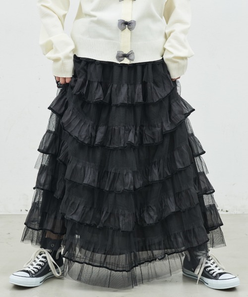 MERLOT（メルロー）の「チュールフリルティアードスカート（スカート・レディース・ホワイト/ブラック・FREE）」の18枚目の写真