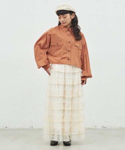 MERLOT（メルロー）の「チュールフリルティアードスカート（スカート・レディース・ホワイト/ブラック・FREE）」の8枚目の写真