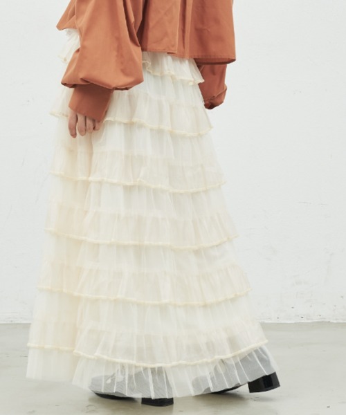 MERLOT（メルロー）の「チュールフリルティアードスカート（スカート・レディース・ホワイト/ブラック・FREE）」の11枚目の写真