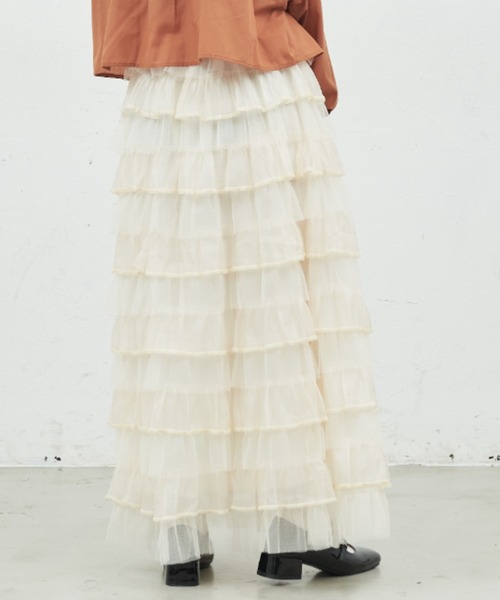 MERLOT（メルロー）の「チュールフリルティアードスカート（スカート・レディース・ホワイト/ブラック・FREE）」の10枚目の写真