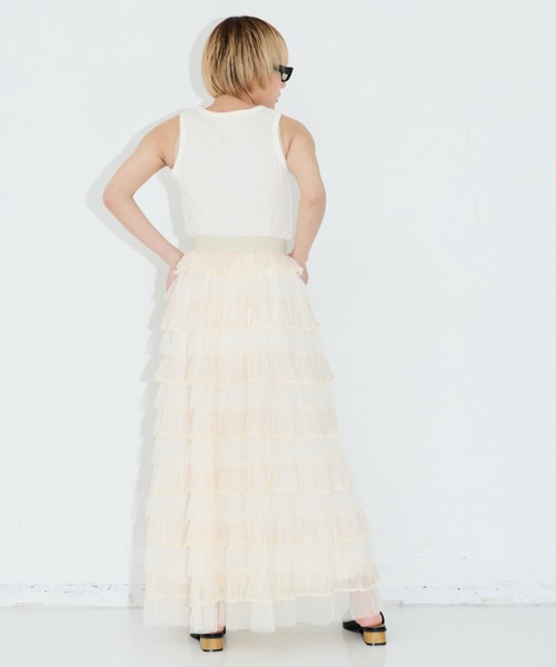 MERLOT（メルロー）の「チュールフリルティアードスカート（スカート・レディース・ホワイト/ブラック・FREE）」の22枚目の写真