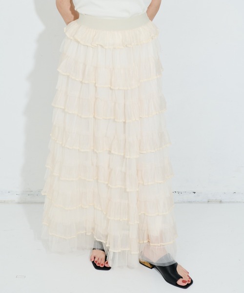 MERLOT（メルロー）の「チュールフリルティアードスカート（スカート・レディース・ホワイト/ブラック・FREE）」の19枚目の写真