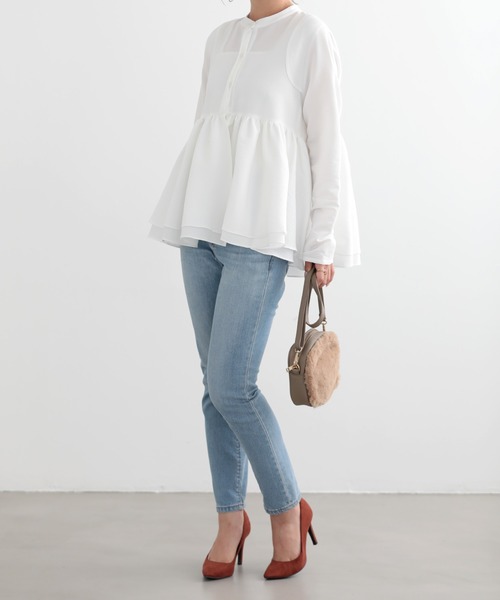 O.S.K（オーエスケー）の「[O.S.K]ギャザー ブラウス（シャツ/ブラウス・レディース・ブラック/ホワイト・L/M）」の8枚目の写真