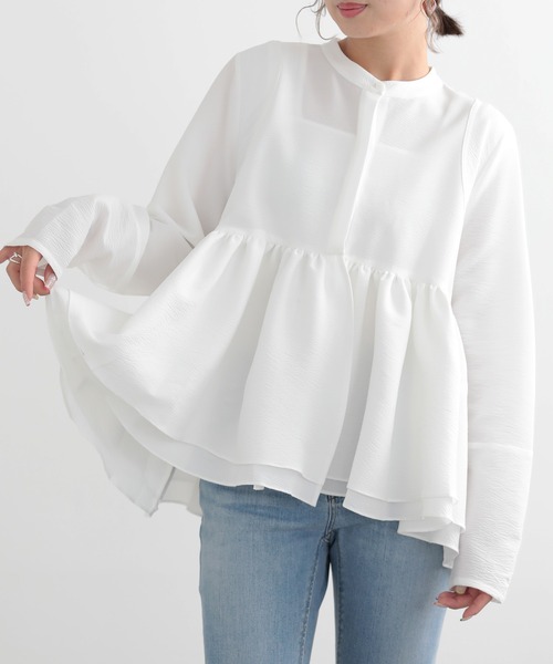 O.S.K（オーエスケー）の「[O.S.K]ギャザー ブラウス（シャツ/ブラウス・レディース・ブラック/ホワイト・L/M）」の5枚目の写真