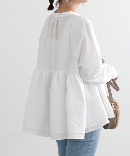 O.S.K（オーエスケー）の「[O.S.K]ギャザー ブラウス（シャツ/ブラウス・レディース・ブラック/ホワイト・L/M）」の15枚目の写真