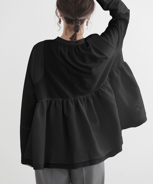 O.S.K（オーエスケー）の「[O.S.K]ギャザー ブラウス（シャツ/ブラウス・レディース・ブラック/ホワイト・L/M）」の10枚目の写真