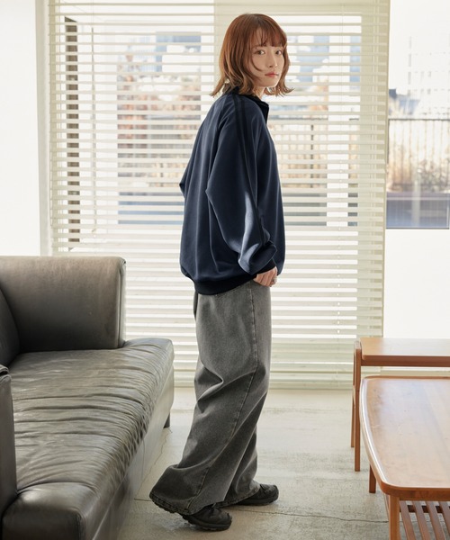 MONO-MART（モノマート）の「ルーズブラッシュドトラックジャケット（ジャージ・メンズ・ブラック/ネイビー/アイボリー/ライトカーキ・S/M/L）」の10枚目の写真