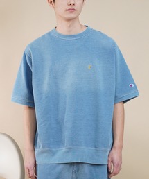 CHAMPION/チャンピオン 半袖スウェットシャツ ワンポイント 刺繍 インディゴ染め セットアップ対応 MUJI C3-Z011