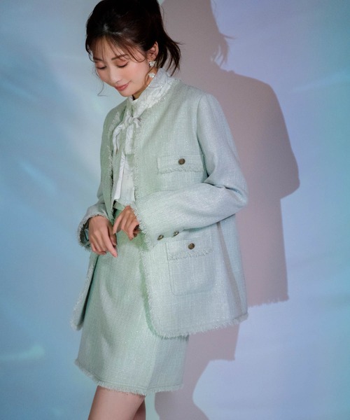 NOELA(ノエラ)の「ツイードセットアップ(ノーカラージャケット・レディース・ライトグリーン/グレー/イエロー・S/M)」の16枚目の写真