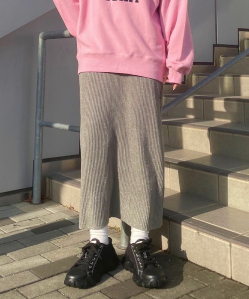 RODEO CROWNS WIDE BOWL（ロデオクラウンズワイドボウル）の「メタリック リブニット スカート（スカート・レディース・杢グレー/ライトイエロー/チャコールグレー・FREE）」の3枚目の写真