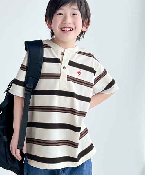 Java(ジャバ)の「《JaVaジャバ コラボ》レトロなデザインが1枚でサマになる!吸水速乾・胸刺繍半袖ポロトップス(Tシャツ/カットソー・キッズ・ベージュ系その他/ブラック系その他・120/100/160/140)」の4枚目の写真