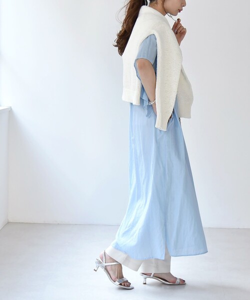 quaranciel（カランシエル）の「quaranciel:〈手洗い可能〉ストライプ ジャカード フレアスリーブ シアー シャツワンピース（シャツワンピース・レディース・ライトブルー/ブラック・ONE SIZE）」の12枚目の写真