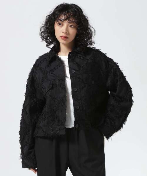 DROIT BELLO(ドロイトベロ)の「DROIT BELLO(ドロイトベロ)カットジャガードシャツジャケット(その他アウター・レディース・ブラック/アイボリー・F)」の4枚目の写真