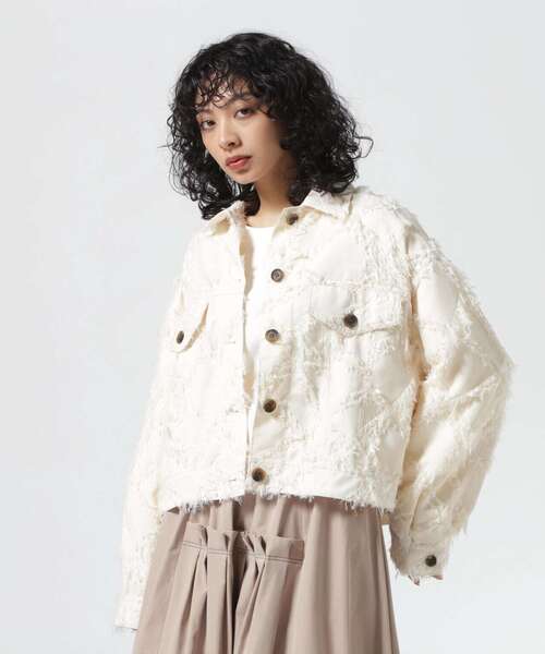 DROIT BELLO(ドロイトベロ)の「DROIT BELLO(ドロイトベロ)カットジャガードシャツジャケット(その他アウター・レディース・ブラック/アイボリー・F)」の6枚目の写真