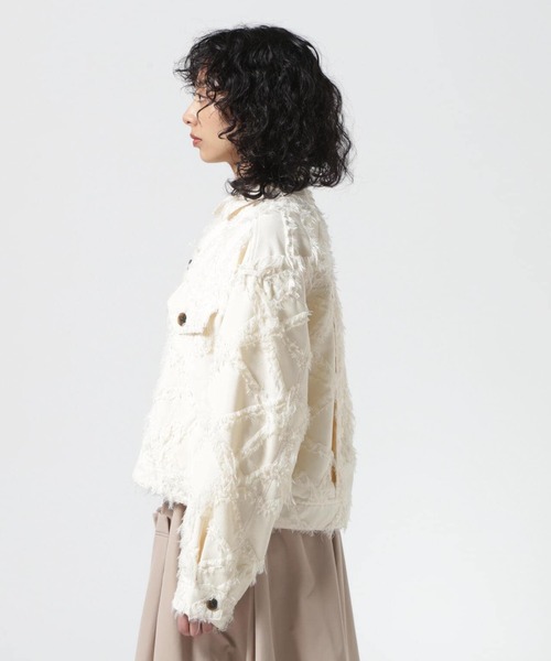 DROIT BELLO(ドロイトベロ)の「DROIT BELLO(ドロイトベロ)カットジャガードシャツジャケット(その他アウター・レディース・ブラック/アイボリー・F)」の8枚目の写真