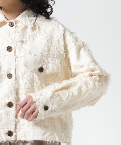 DROIT BELLO(ドロイトベロ)の「DROIT BELLO(ドロイトベロ)カットジャガードシャツジャケット(その他アウター・レディース・ブラック/アイボリー・F)」の11枚目の写真