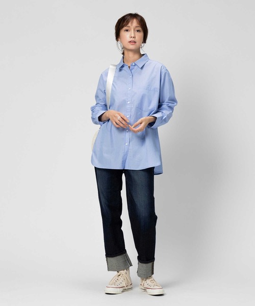 BACK NUMBER（バックナンバー）の「【BACK NUMBER】ブロードレギュラー長袖シャツ（シャツ/ブラウス・レディース・ホワイト×ブルー/ホワイト×ネイビー・M/L）」の4枚目の写真