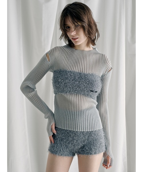 SORIN（ソリン　）の「Sheer Lame Rib Top（ニット/セーター・レディース・ミント/ブラック/シルバー・38）」の4枚目の写真