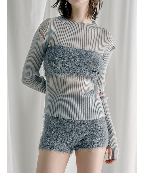 SORIN（ソリン　）の「Sheer Lame Rib Top（ニット/セーター・レディース・ミント/ブラック/シルバー・38）」の6枚目の写真