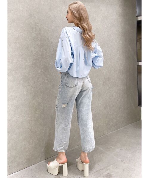 GYDA（ジェイダ）の「ハイウエスト パウダーケミカル ワイドダメージデニムパンツ（デニムパンツ・レディース・ブルー/ライトブルー・X-SMALL/SMALL/MEDIUM）」の11枚目の写真