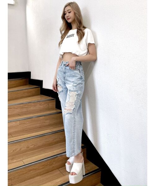 GYDA（ジェイダ）の「ハイウエスト パウダーケミカル ワイドダメージデニムパンツ（デニムパンツ・レディース・ブルー/ライトブルー・X-SMALL/SMALL/MEDIUM）」の14枚目の写真